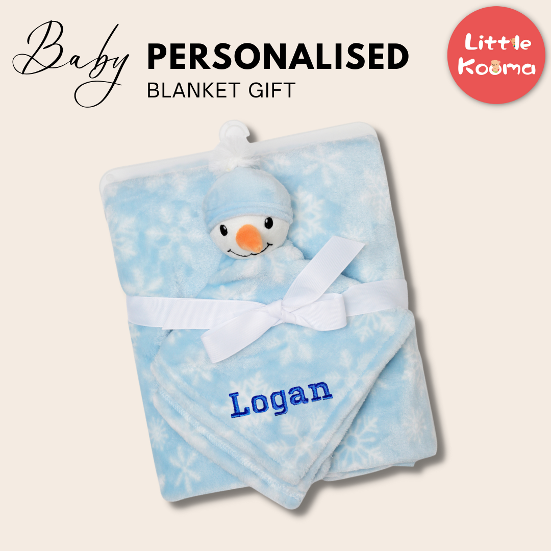 Personalised Customized Hudson Baby Plush Blanket With Snow Man 56527 - Little Kooma