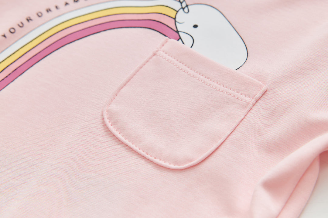 Baby Kids Pajamas Rainbow Unicorn Printed Top w Pink Stripe Pants Set - Little Kooma