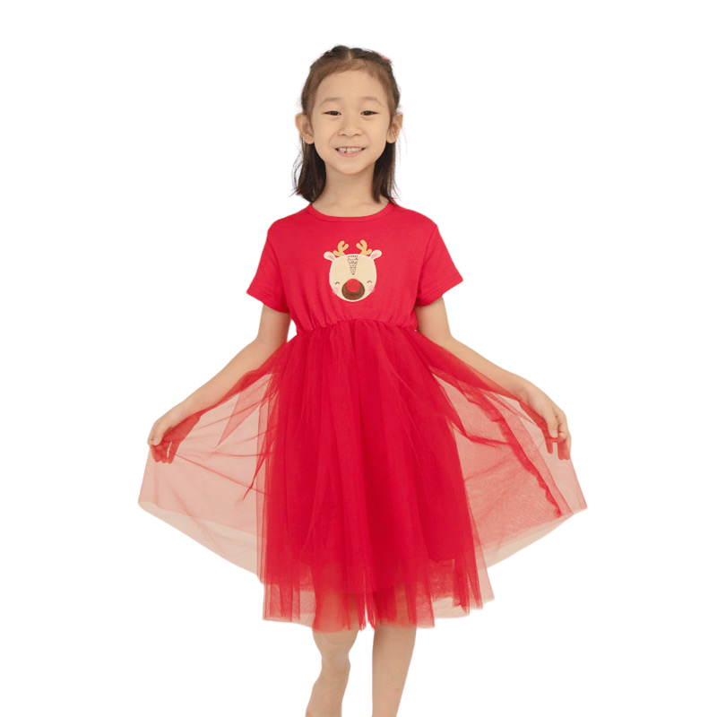 Baby Kids Christmas Outfit Red Reindeer Dress - Little Kooma