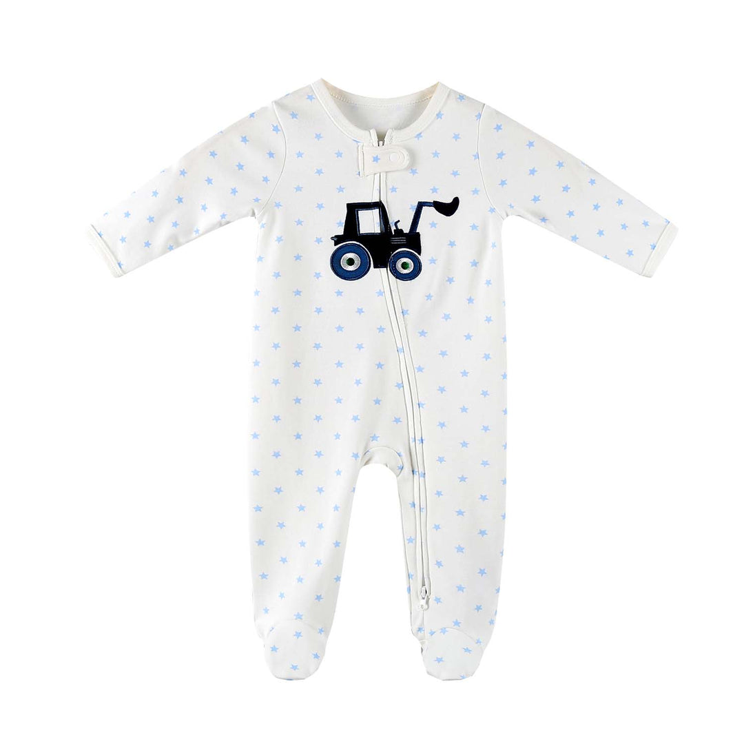 Baby Embroidered Bulldozer Two Way Zip Sleepsuit All In One Jumpsuit - Little Kooma