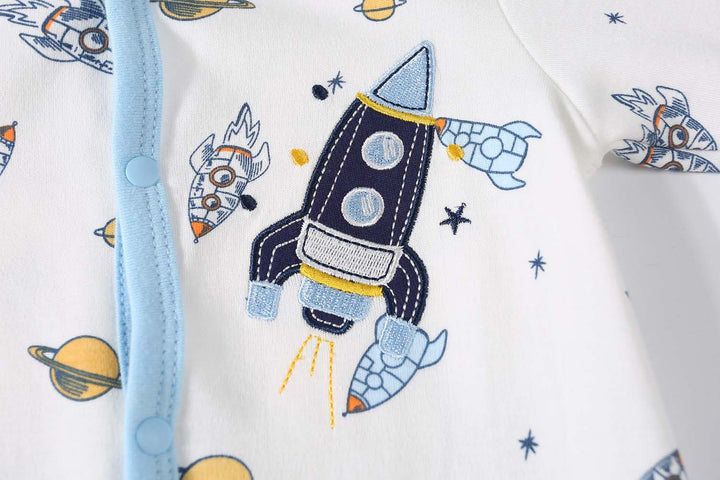 Baby Embroidered Rocket Button Sleepsuit All In One Jumpsuit - Little Kooma