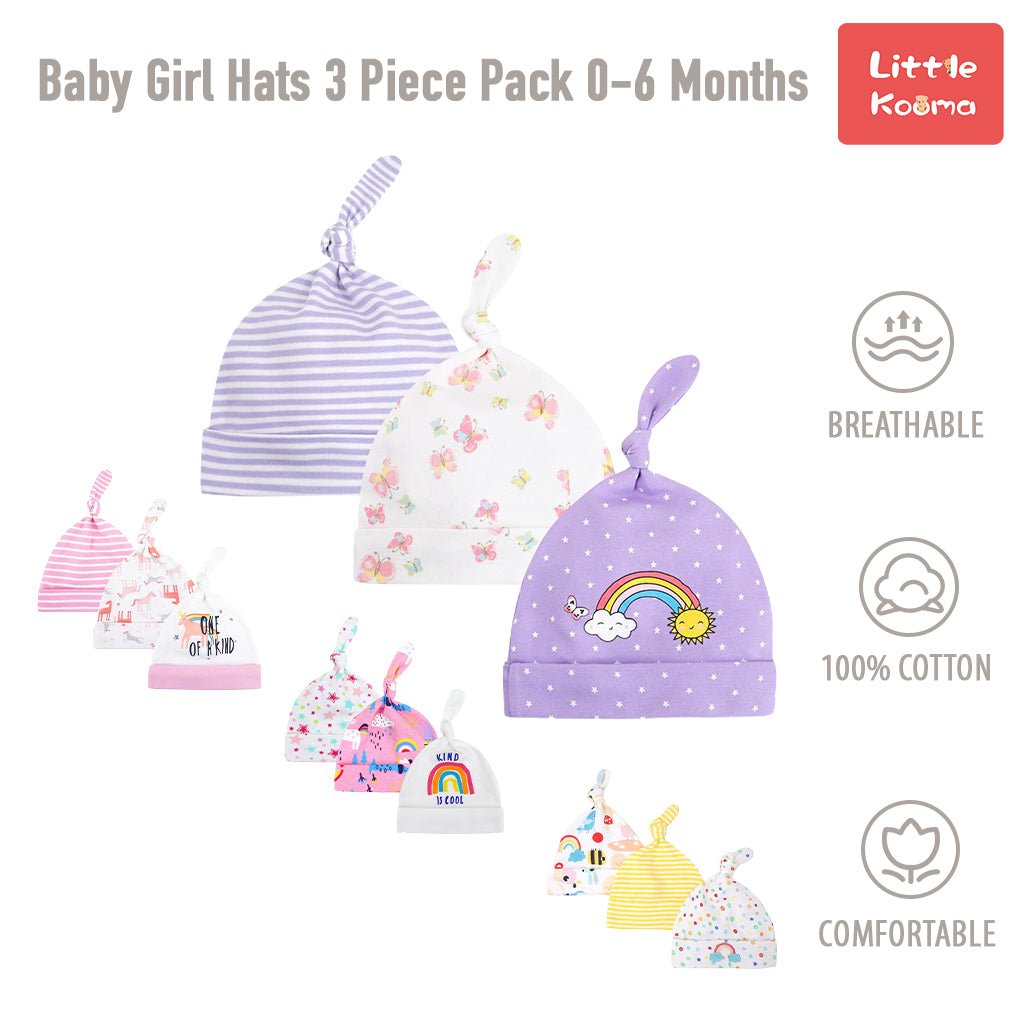 Baby Girl Hats 3 Piece Pack  0-6 Months - 0719 - Little Kooma