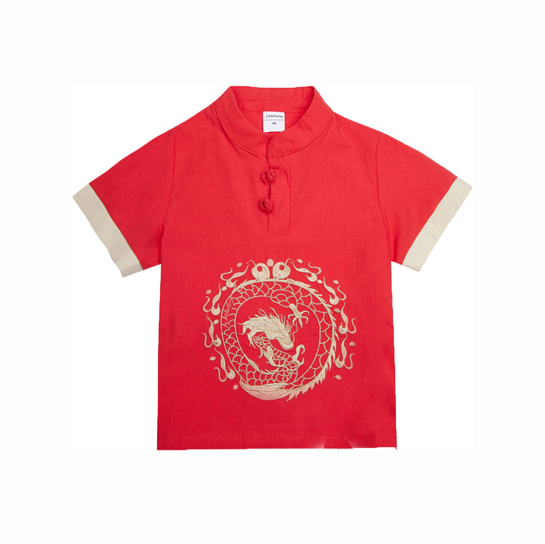 Baby Kids Boys Dragon Red Cheongsam Set Top n Shorts CNY Chinese New Year Outfit - Little Kooma