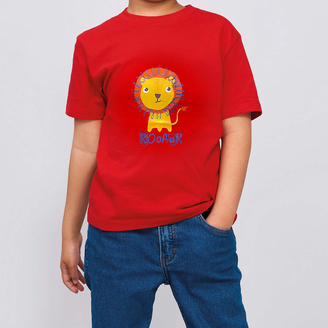 Kids Red T-shirt w Lion Casual Outfit - 0725 - Little Kooma